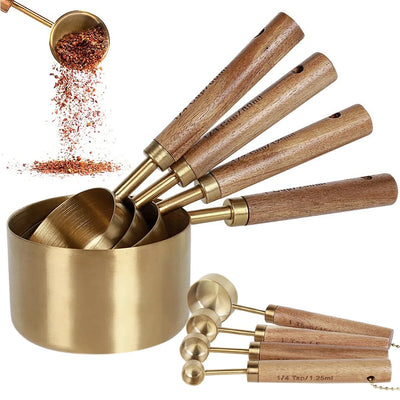 Elevate your kitchen with our Gold Stainless Steel Measuring Set featuring a touch of natural elegance with wood accents. Crafted from high-quality stainless steel in a luxurious gold finish, this measuring set adds a touch of sophistication to your culinary tools. 